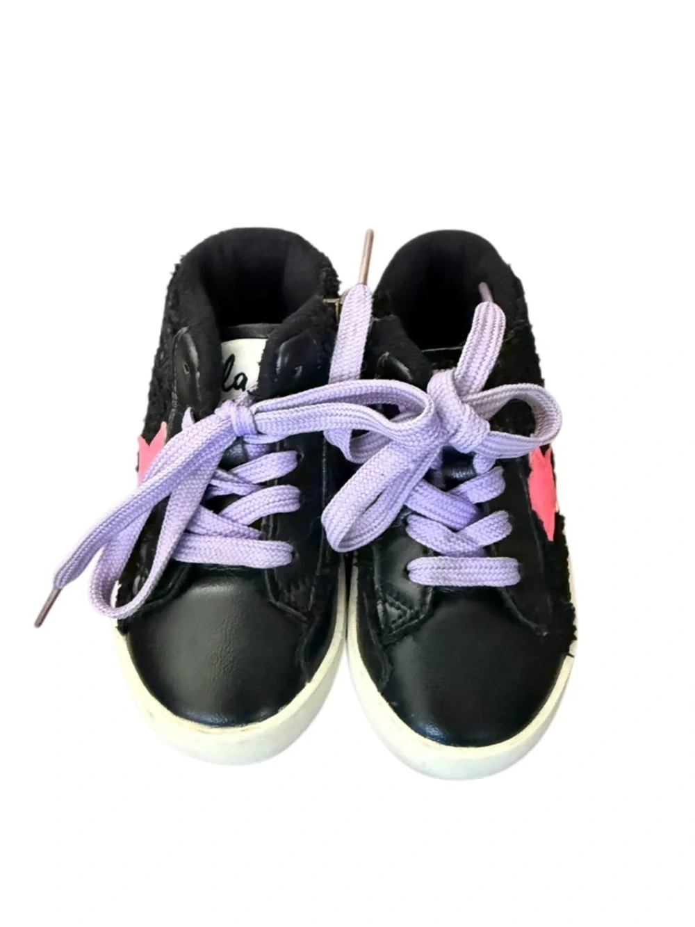 Lola + the Boys Black Sherpa High-Top Sneakers w Pink Star -Size 6